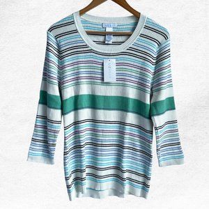 Liz Wear Multicolor Striped Scoop Neck Sweater